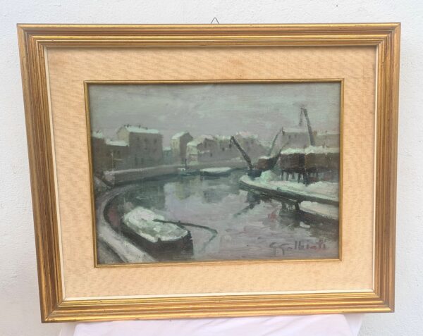 Giacinto Galbiati - Neve sul naviglio a Milano